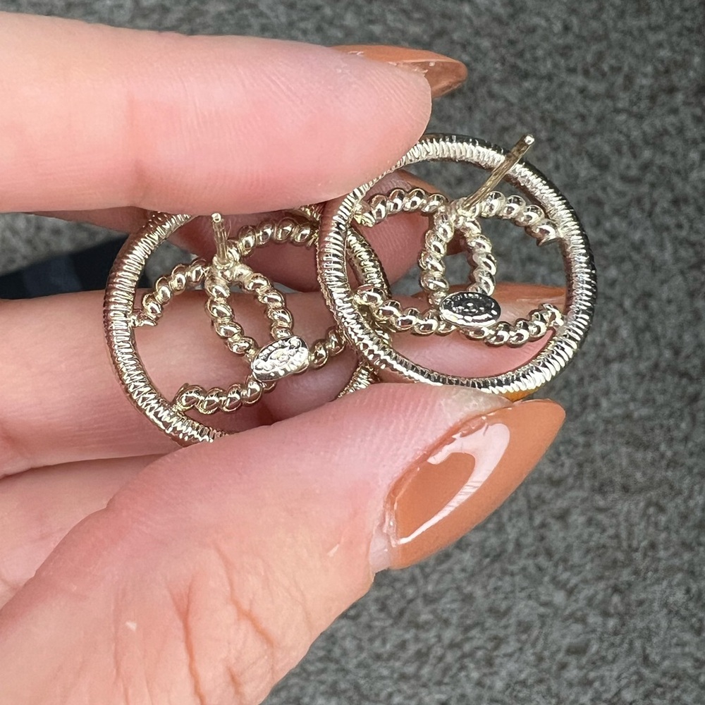 EUC Vintage Chanel Logo Gold Earrings - Picture 3 of 8